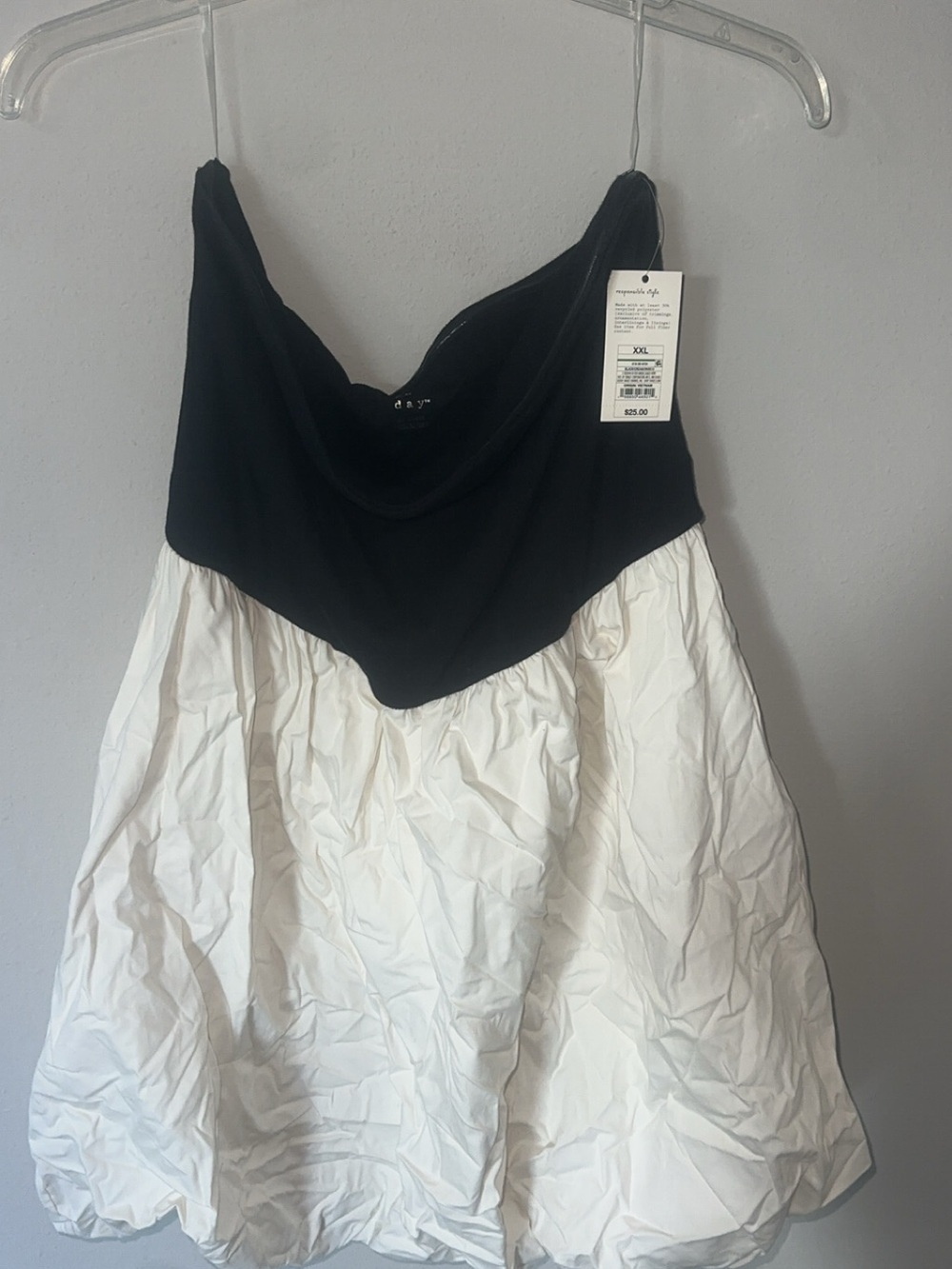 Black & White Strapless Two-Tone Dress